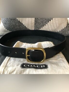 Coach Black Leather Belt with Brass Buckle